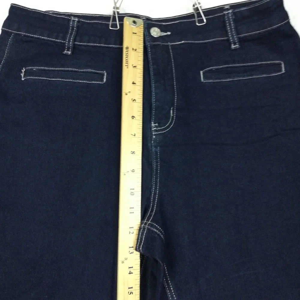 Luvamia Womens Jeans Cropped Blue Denim Dark Wash High Rise XL New